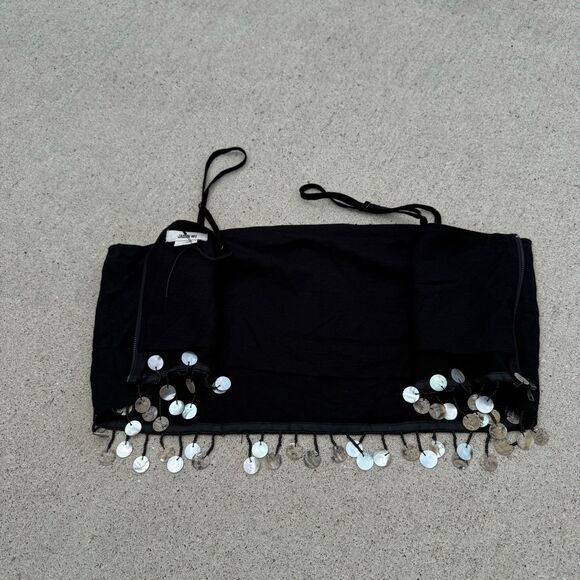 JASON WU Mother Of Pearl Beaded Sea Shell Linen Rayon Crop Top black NWT Size 8 - Picture 8 of 10